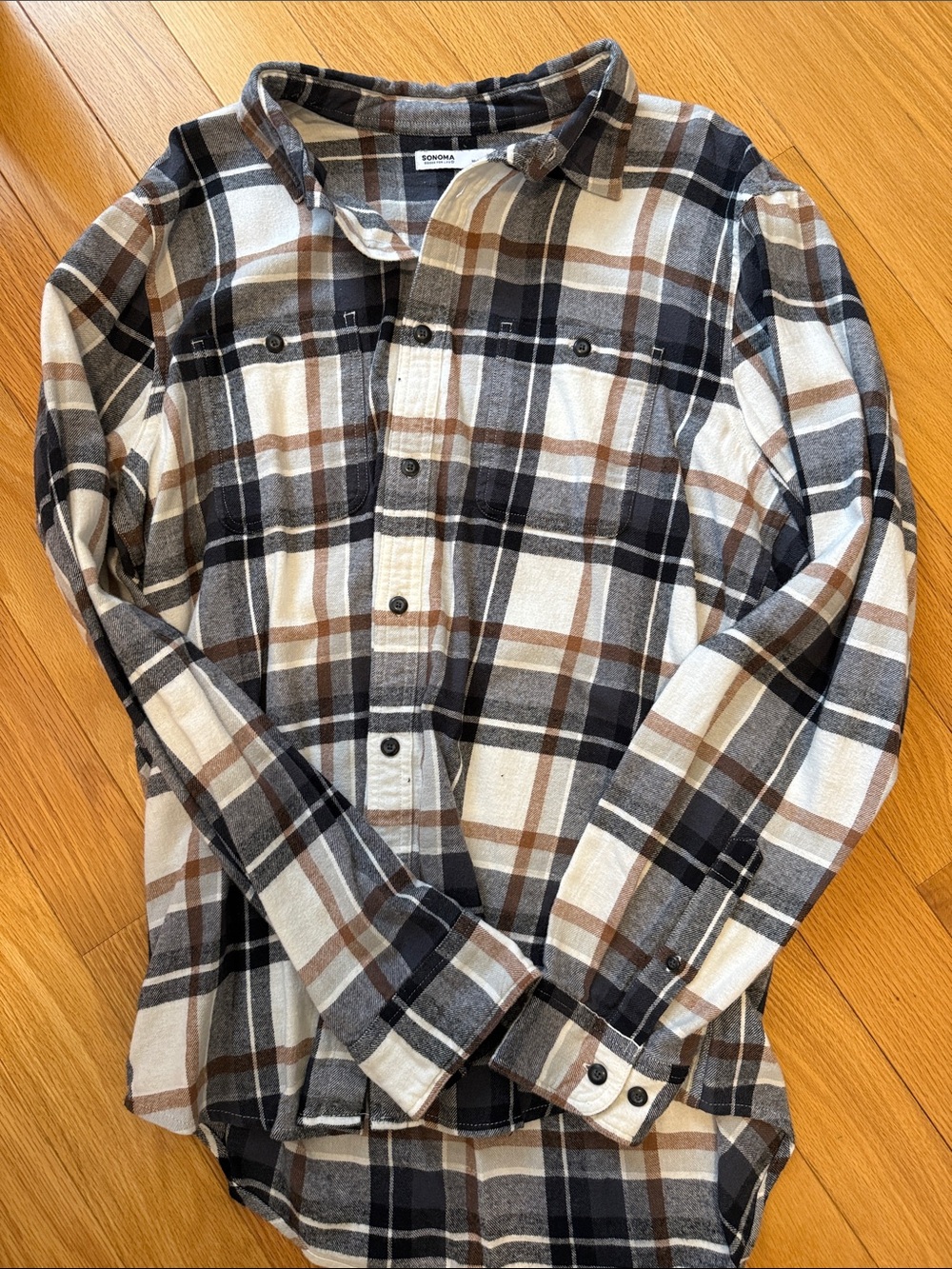 Sonoma Plaid Flannel Shirt in Black, White & Brown
